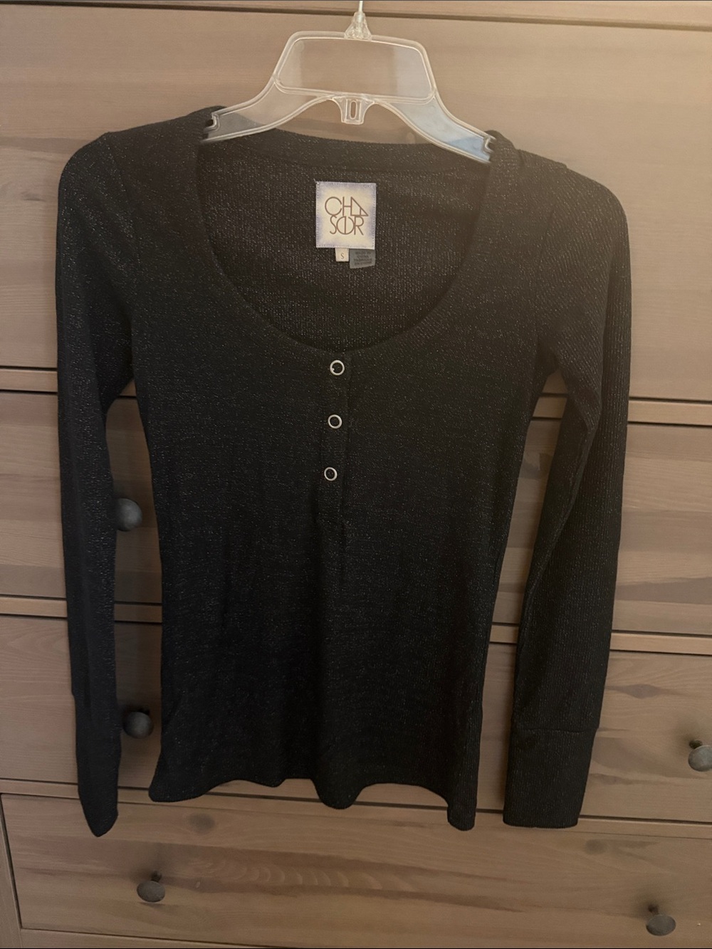 Chaser Black Sparkle Long-Sleeve Henley Top
